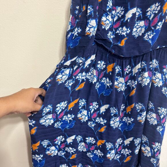 Tanya Taylor Blue Silk Floral Cold Shoulder Midi Dress 6 Women - Picture 4 of 11